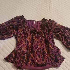 Cato Purple and Black Leopard Print Blouse